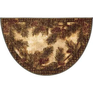 Cozy Cabin Pine Cone Gingham Nylon Washable Lodge Rug