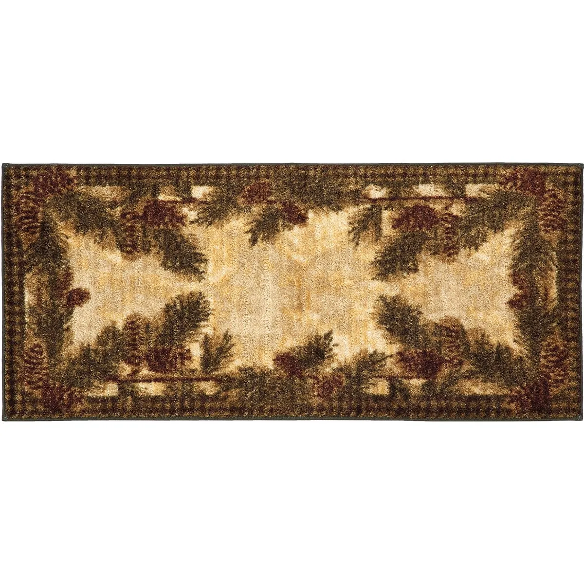 Cozy Cabin Pine Cone Gingham Nylon Washable Lodge Rug