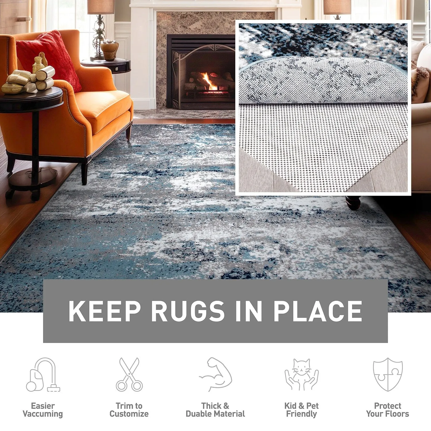 Cushioned Non Slip Rug Pad for Hard Surfaces - Beige