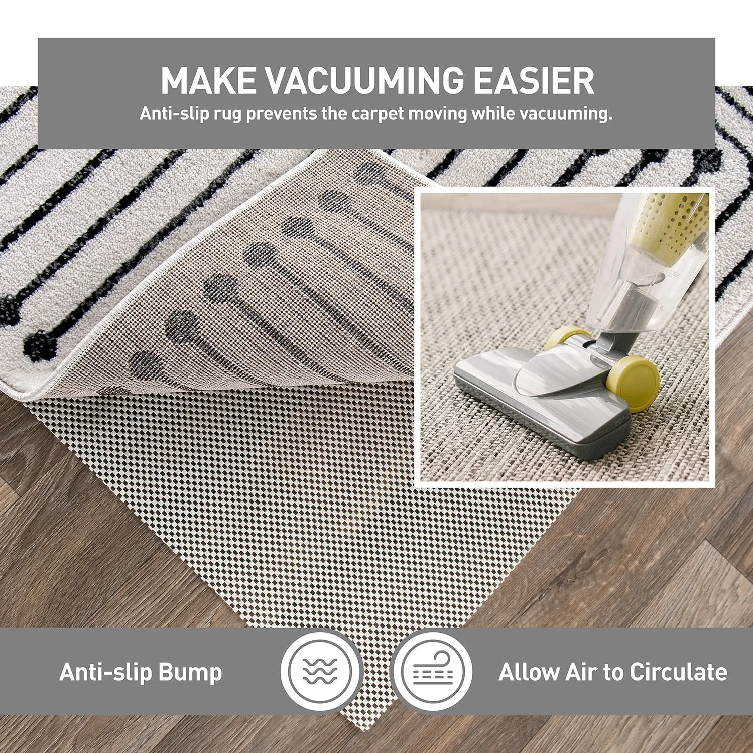 Cushioned Non Slip Rug Pad for Hard Surfaces - Beige