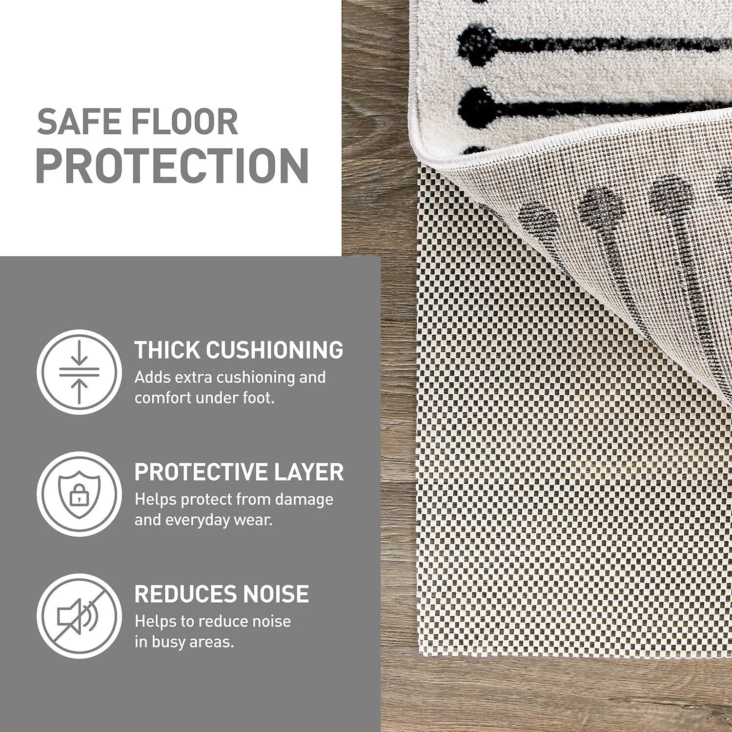 Cushioned Non Slip Rug Pad for Hard Surfaces - Beige