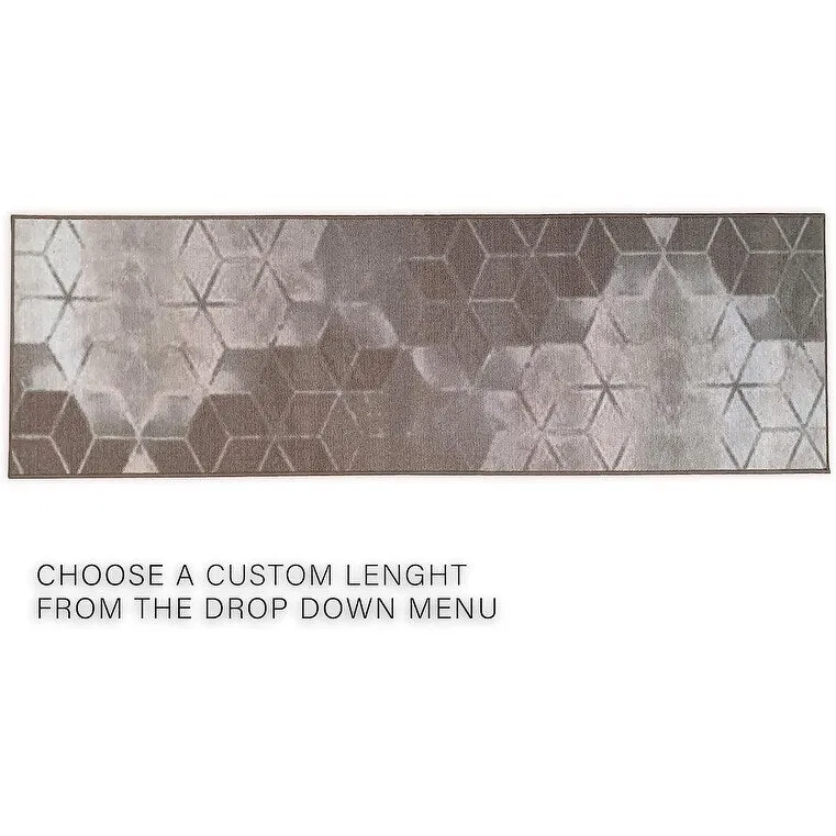 Custom Size Cubes Abstract Design Blue.Beige Color Non-Slip Rubber Backing-26 Inch WidexYour Choice of Length Runner Rug