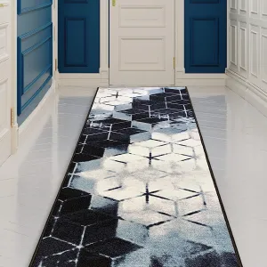 Custom Size Cubes Abstract Design Blue.Beige Color Non-Slip Rubber Backing-26 Inch WidexYour Choice of Length Runner Rug