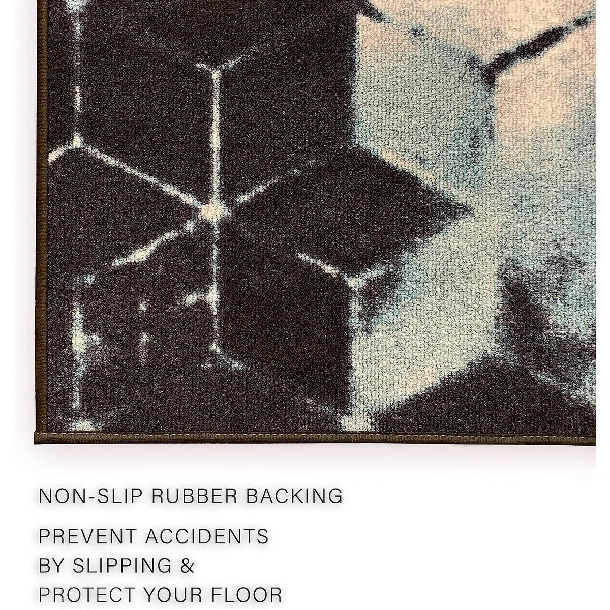 Custom Size Cubes Abstract Design Blue.Beige Color Non-Slip Rubber Backing-26 Inch WidexYour Choice of Length Runner Rug