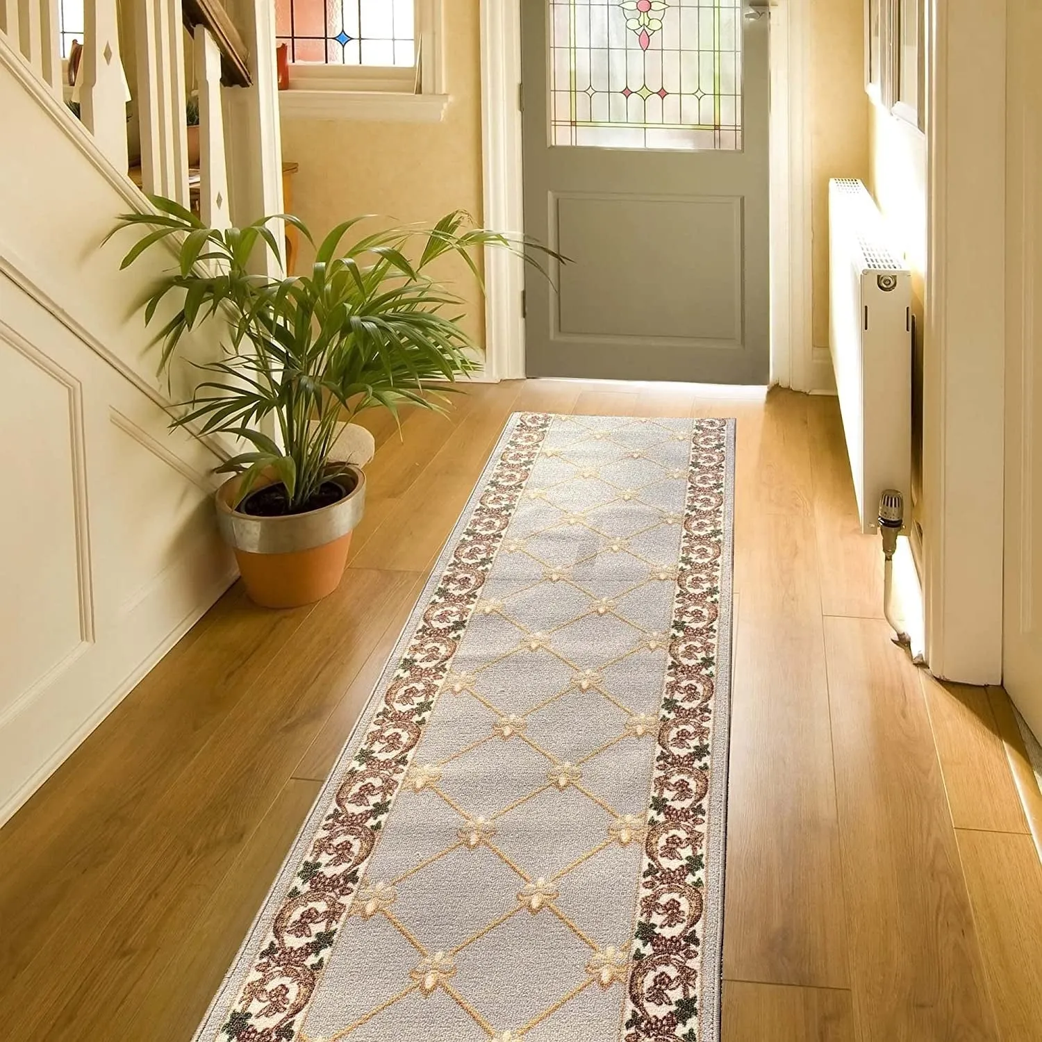 Custom Size Fleur De Lis 31 Inch Wide Non-Slip Stair Runner Rug