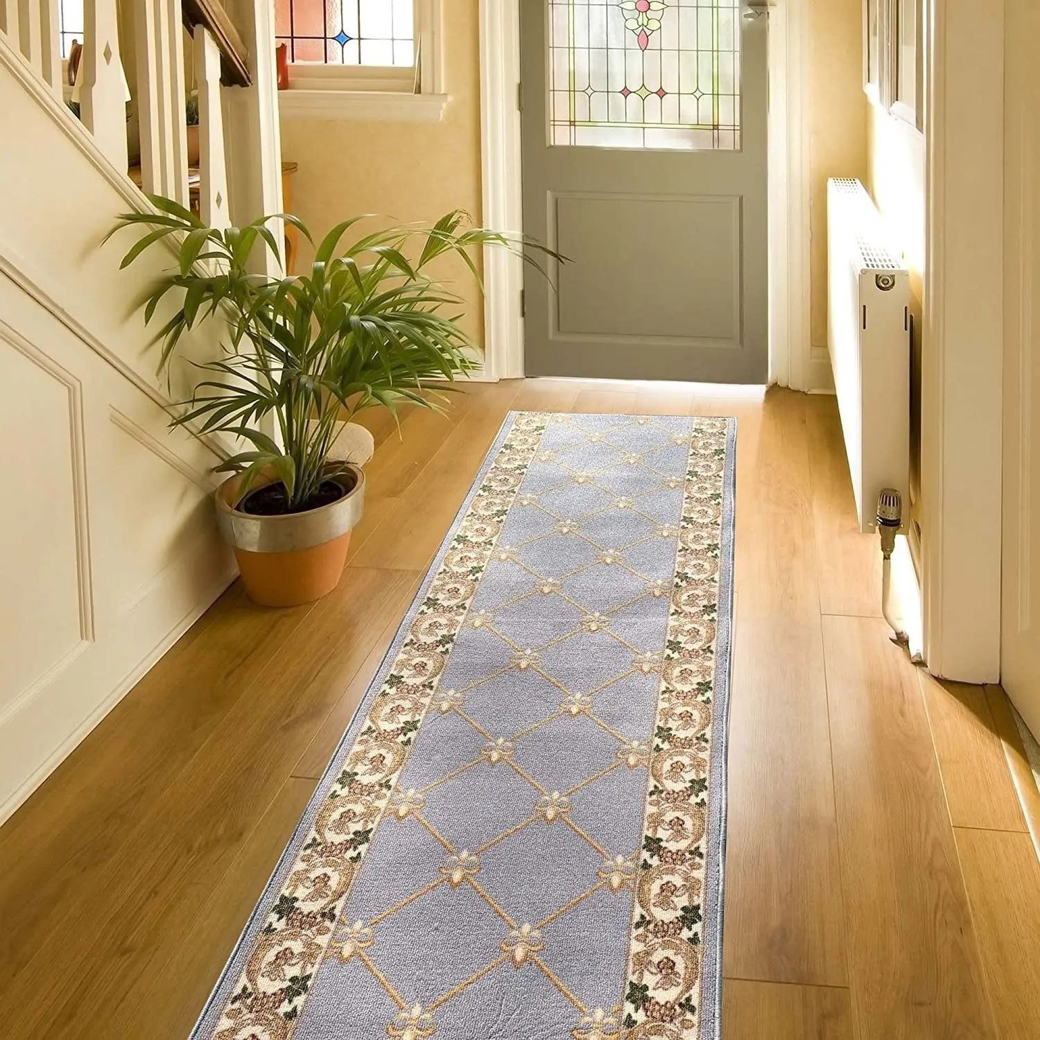 Custom Size Fleur De Lis 31 Inch Wide Non-Slip Stair Runner Rug