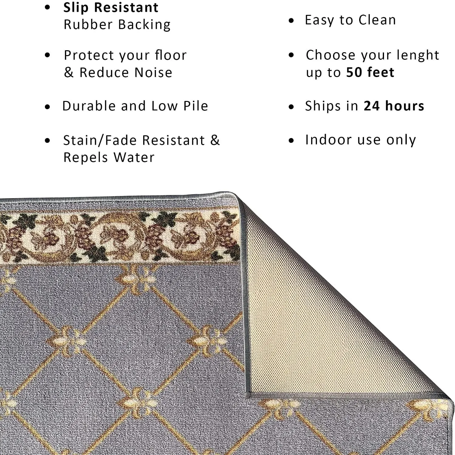 Custom Size Fleur De Lis 31 Inch Wide Non-Slip Stair Runner Rug