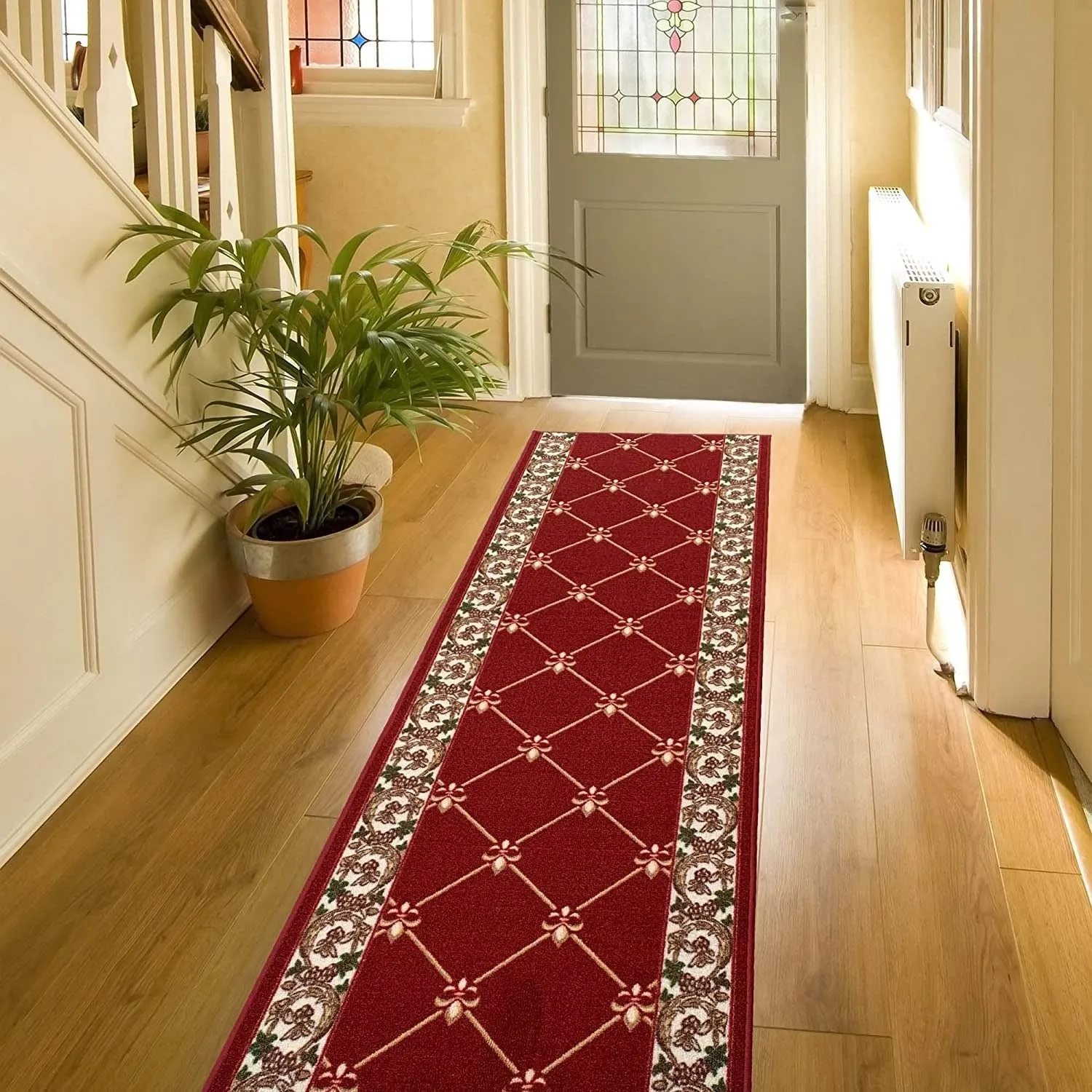 Custom Size Fleur De Lis 31 Inch Wide Non-Slip Stair Runner Rug