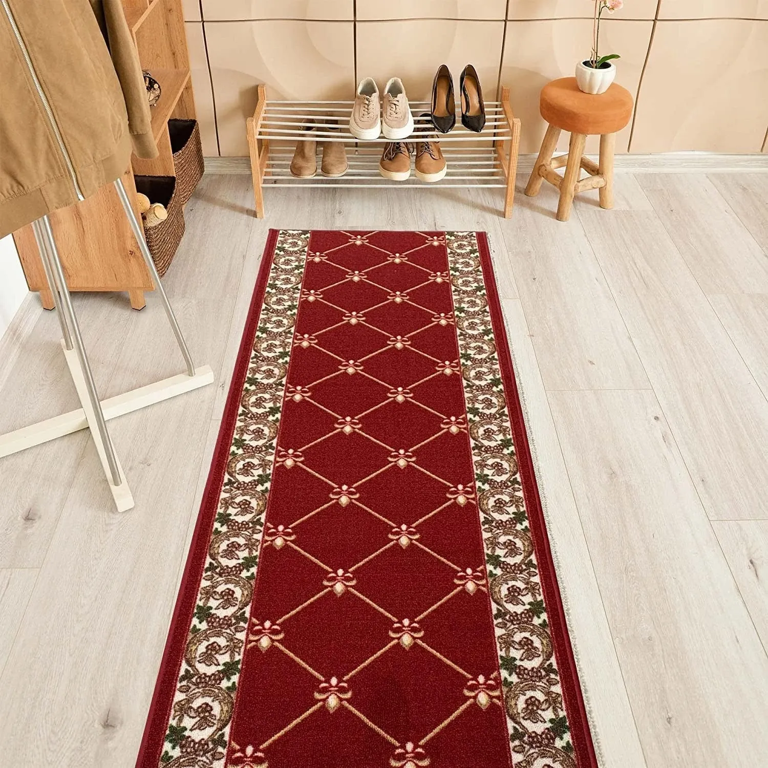 Custom Size Fleur De Lis 31 Inch Wide Non-Slip Stair Runner Rug