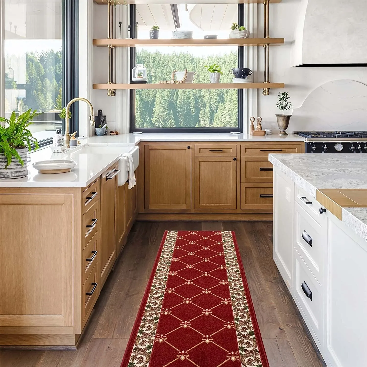 Custom Size Fleur De Lis 31 Inch Wide Non-Slip Stair Runner Rug