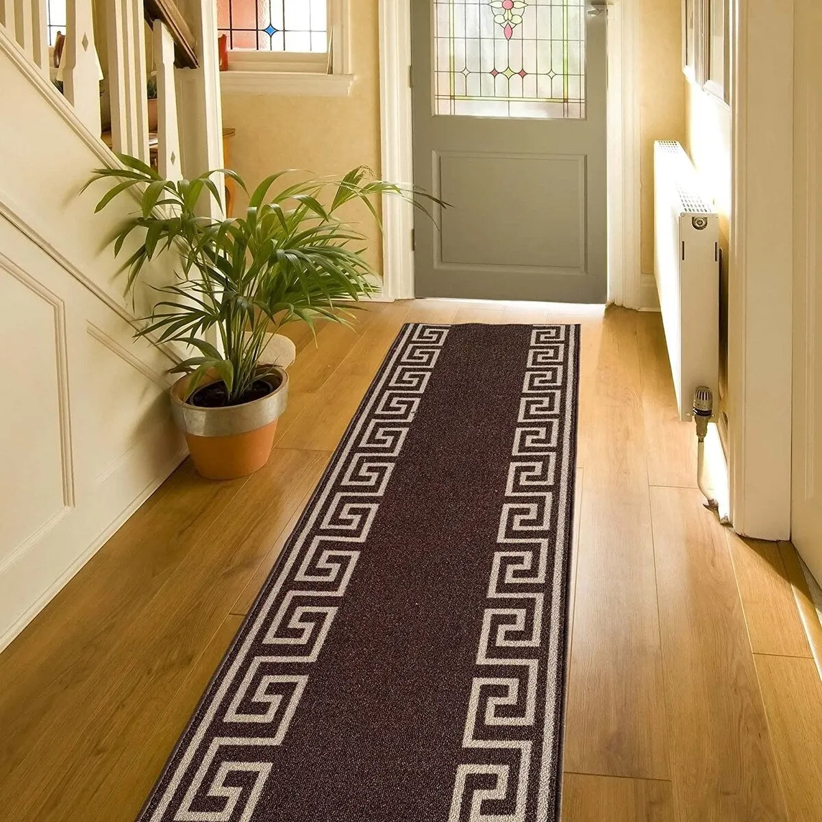Custom Size Greek Design 26 Inch Wide Non-Slip Stair Runner Rug
