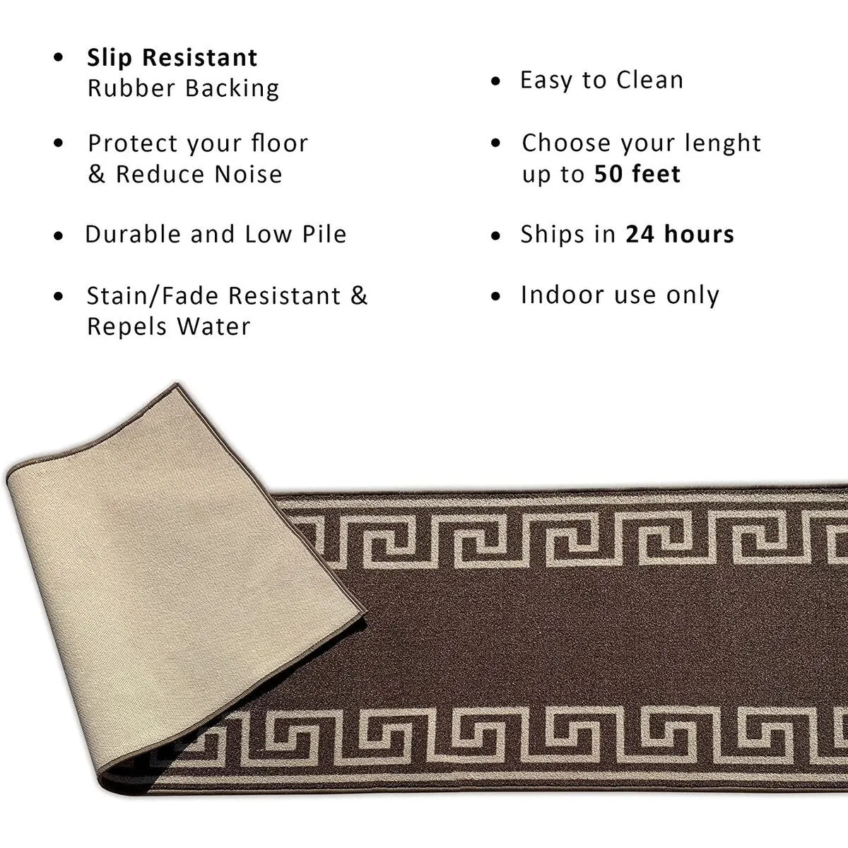 Custom Size Greek Design 26 Inch Wide Non-Slip Stair Runner Rug