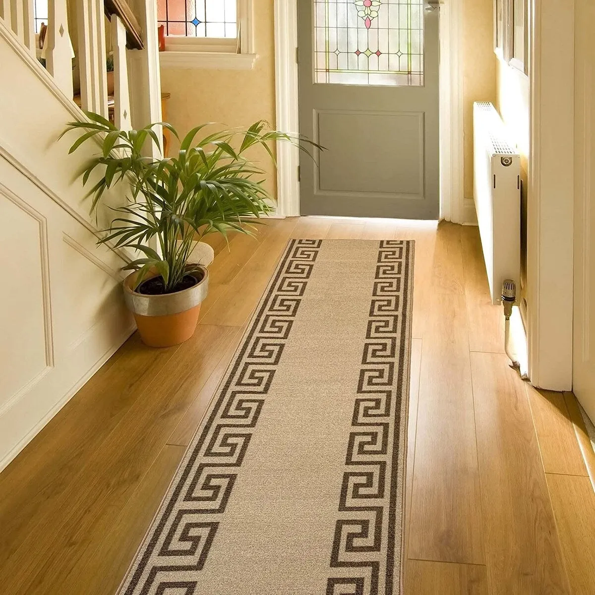 Custom Size Greek Design 26 Inch Wide Non-Slip Stair Runner Rug
