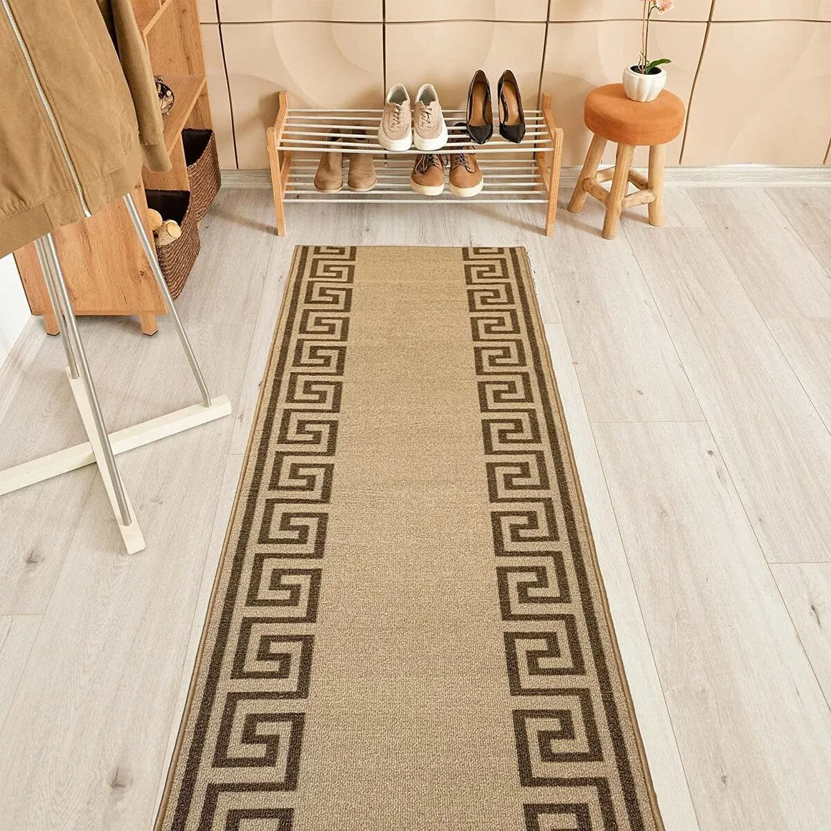 Custom Size Greek Design 26 Inch Wide Non-Slip Stair Runner Rug