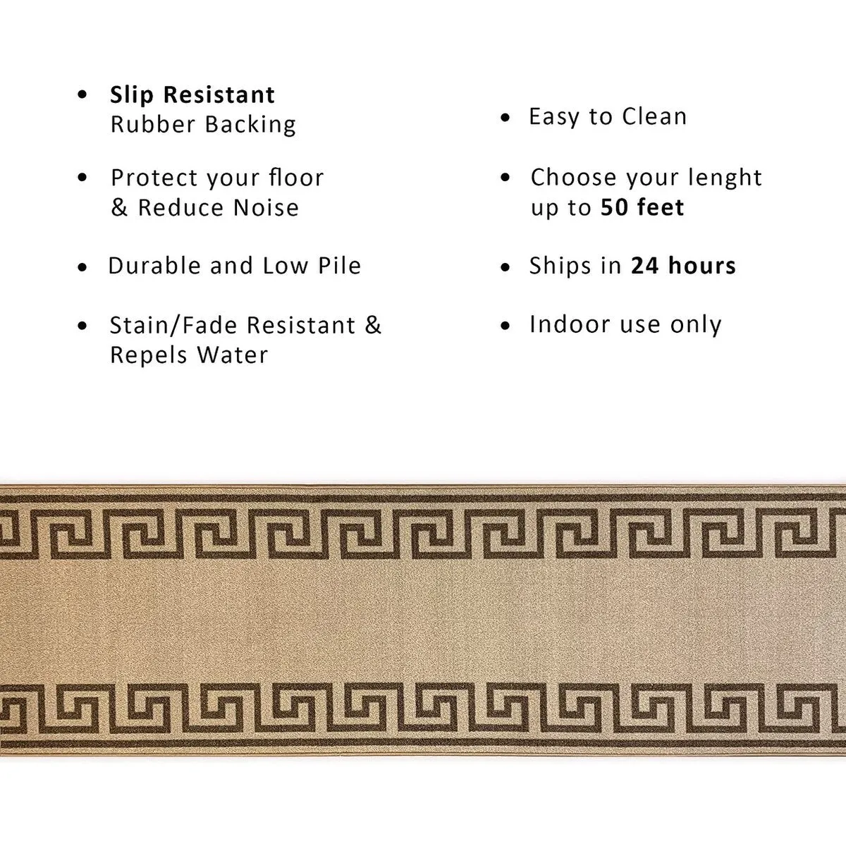Custom Size Greek Design 26 Inch Wide Non-Slip Stair Runner Rug