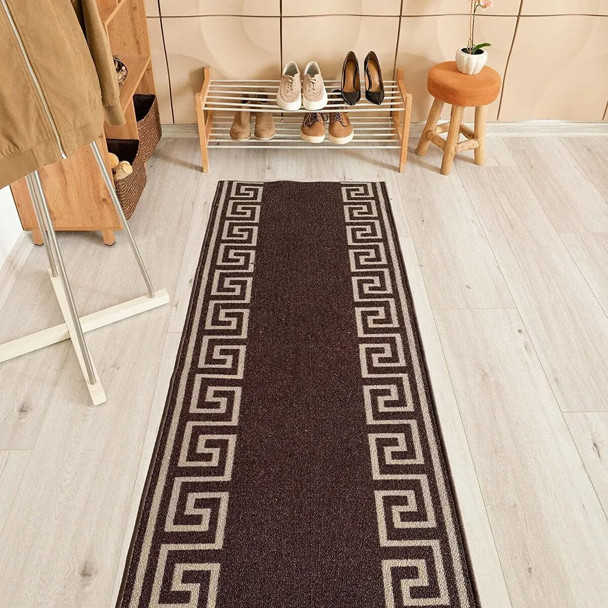 Custom Size Greek Design 26 Inch Wide Non-Slip Stair Runner Rug