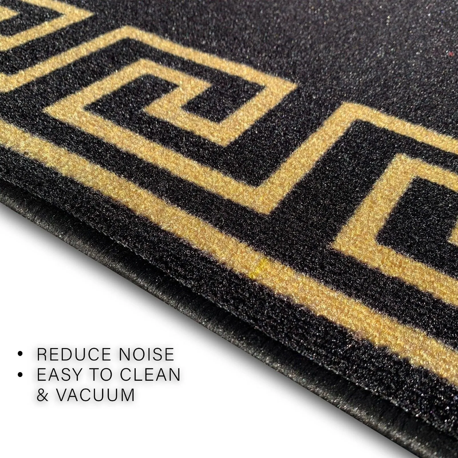 Custom Size Greek Key Design BlackGold.BlackSilver Color Non-Slip Rubber Backing- 31 Inch WidexYour Choice of Length Runner Rug
