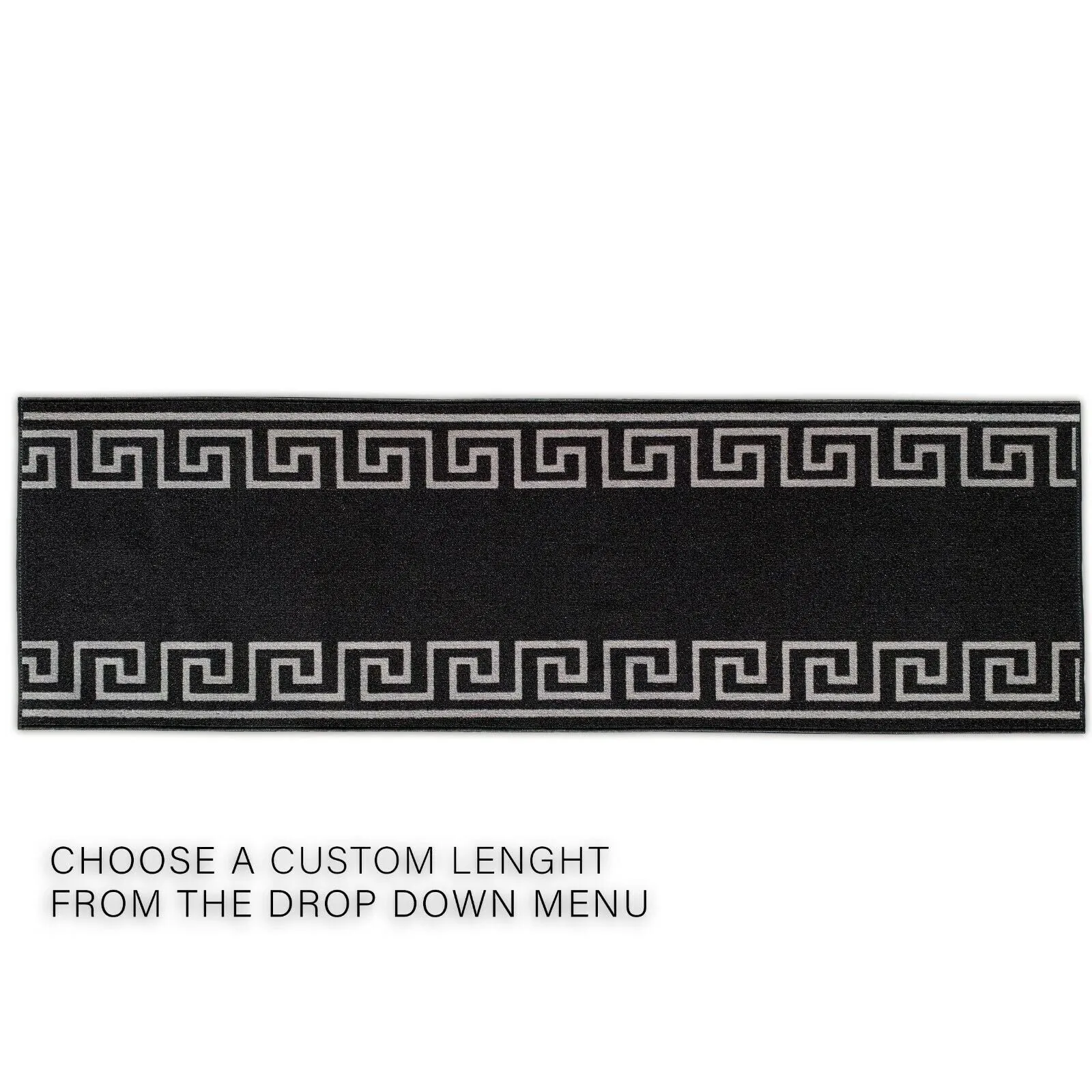 Custom Size Greek Key Design BlackGold.BlackSilver Color Non-Slip Rubber Backing- 31 Inch WidexYour Choice of Length Runner Rug