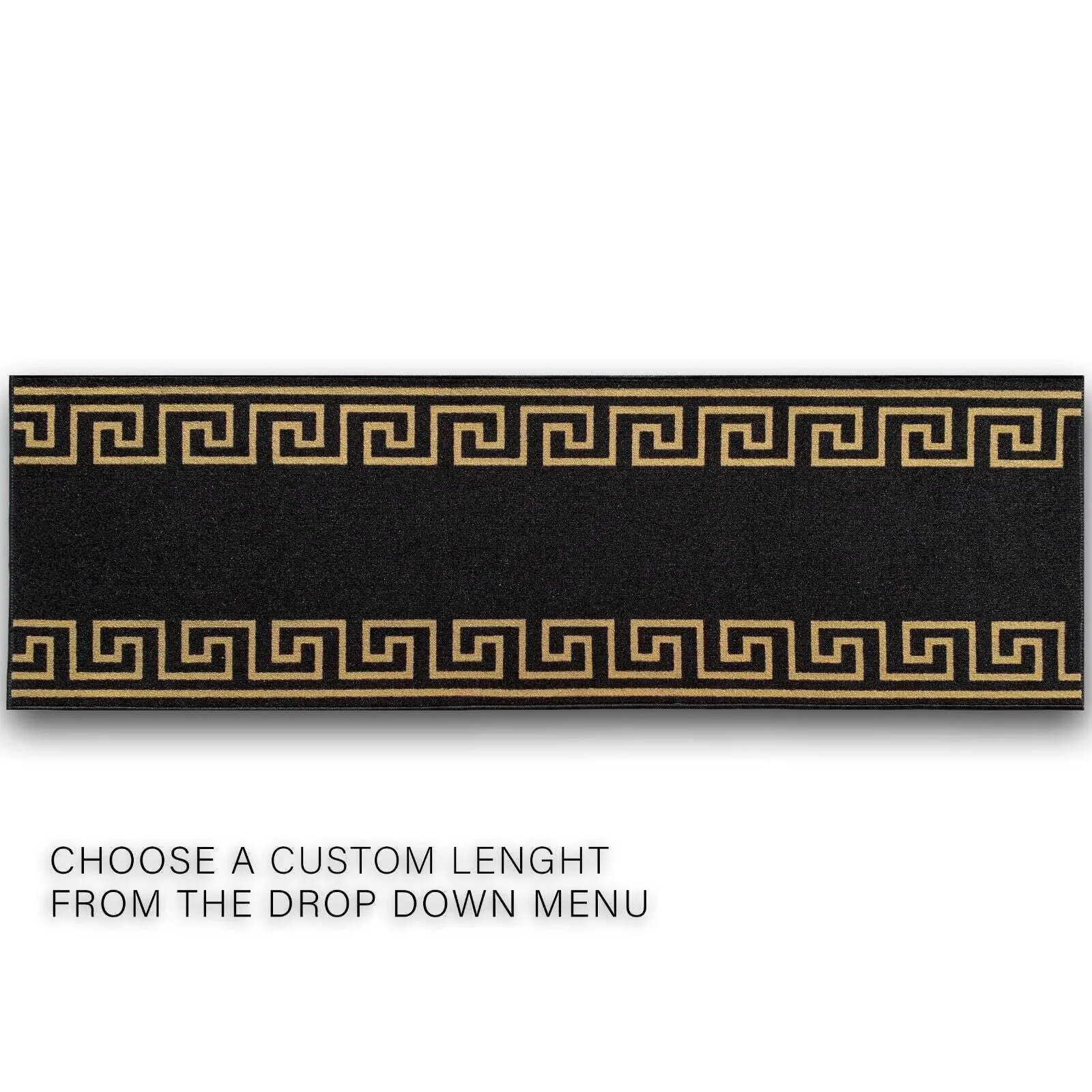 Custom Size Greek Key Design BlackGold.BlackSilver Color Non-Slip Rubber Backing- 31 Inch WidexYour Choice of Length Runner Rug