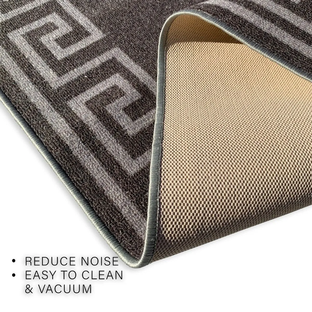 Custom Size Greek Key Design Gray. Dark Gray Color Non-Slip Rubber Backing- 31 Inch WidexYour Choice of Length Runner Rug