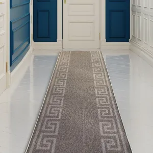 Custom Size Greek Key Design Gray. Dark Gray Color Non-Slip Rubber Backing- 31 Inch WidexYour Choice of Length Runner Rug