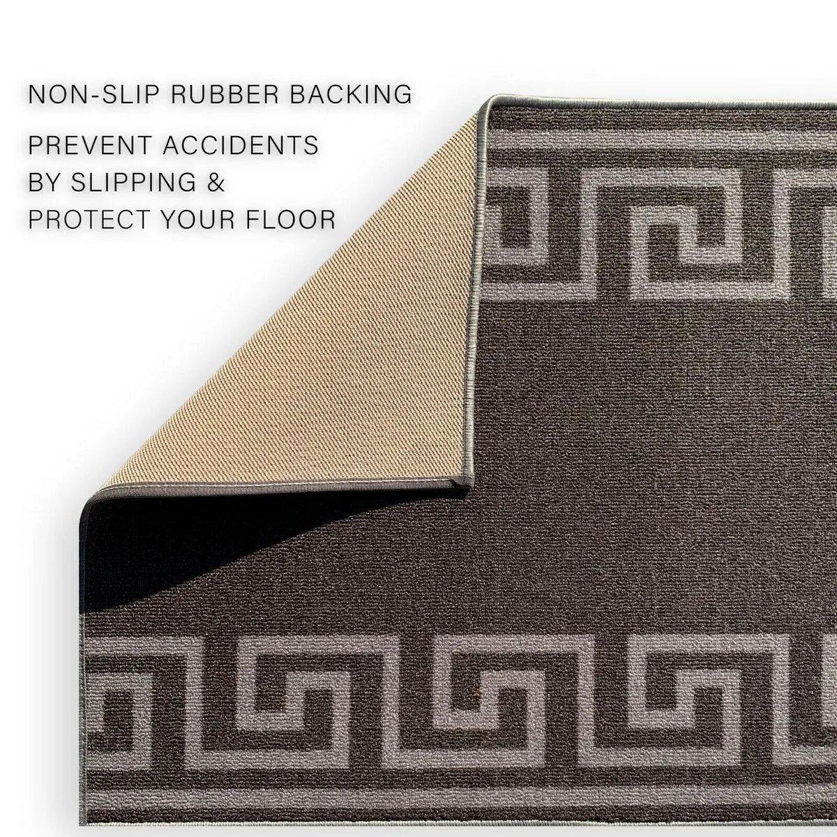 Custom Size Greek Key Design Gray. Dark Gray Color Non-Slip Rubber Backing- 31 Inch WidexYour Choice of Length Runner Rug