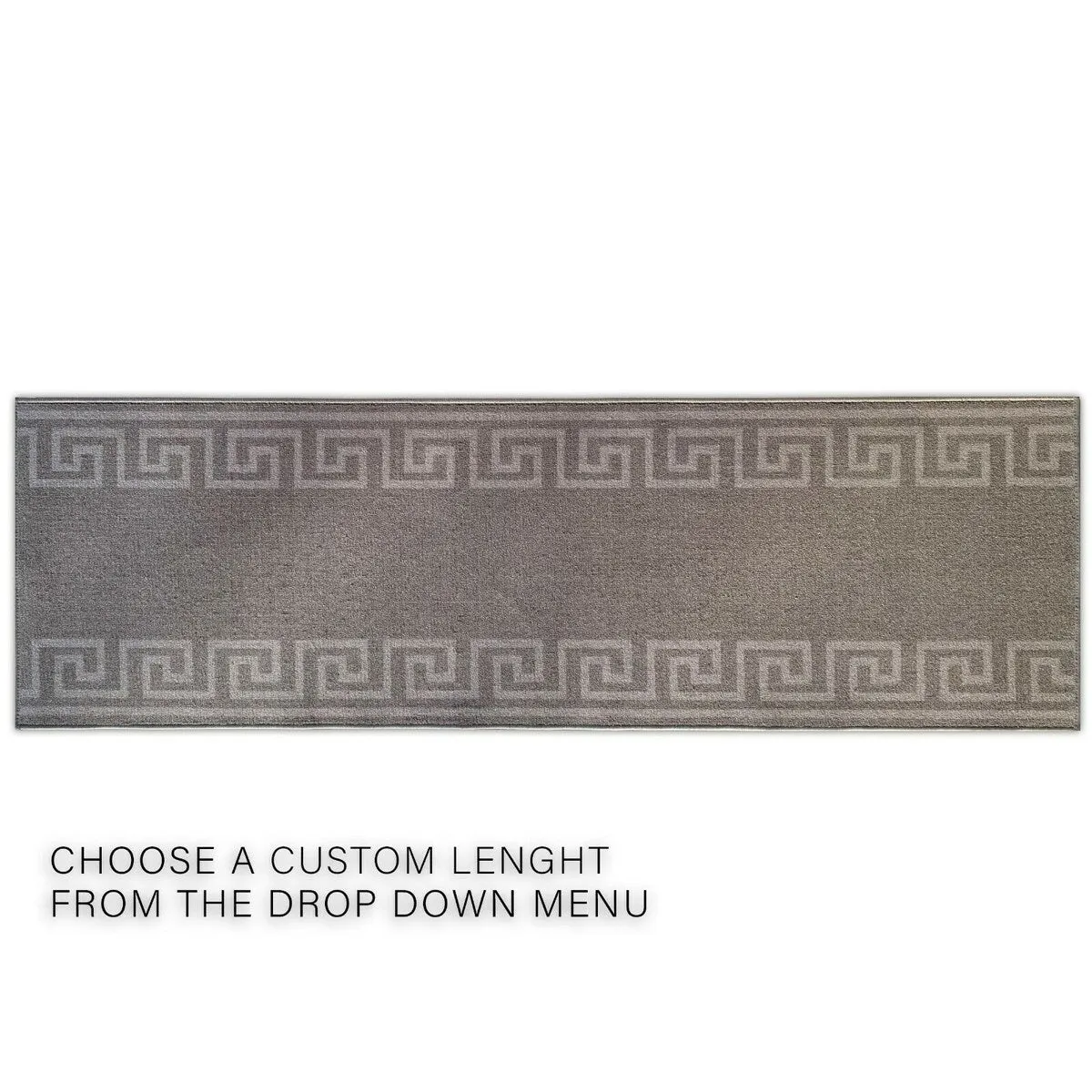 Custom Size Greek Key Design Gray. Dark Gray Color Non-Slip Rubber Backing- 31 Inch WidexYour Choice of Length Runner Rug
