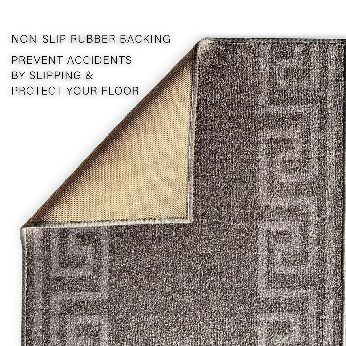 Custom Size Greek Key Design Gray. Dark Gray Color Non-Slip Rubber Backing- 31 Inch WidexYour Choice of Length Runner Rug