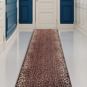 Custom Size Leopard Design Brown Color Non-Slip Rubber Backing- 31 Inch WidexYour Choice of Length Runner Rug