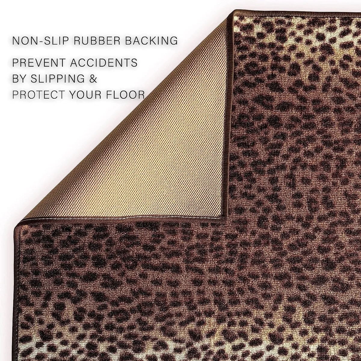 Custom Size Leopard Design Brown Color Non-Slip Rubber Backing- 31 Inch WidexYour Choice of Length Runner Rug