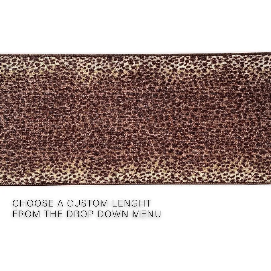 Custom Size Leopard Design Brown Color Non-Slip Rubber Backing- 31 Inch WidexYour Choice of Length Runner Rug