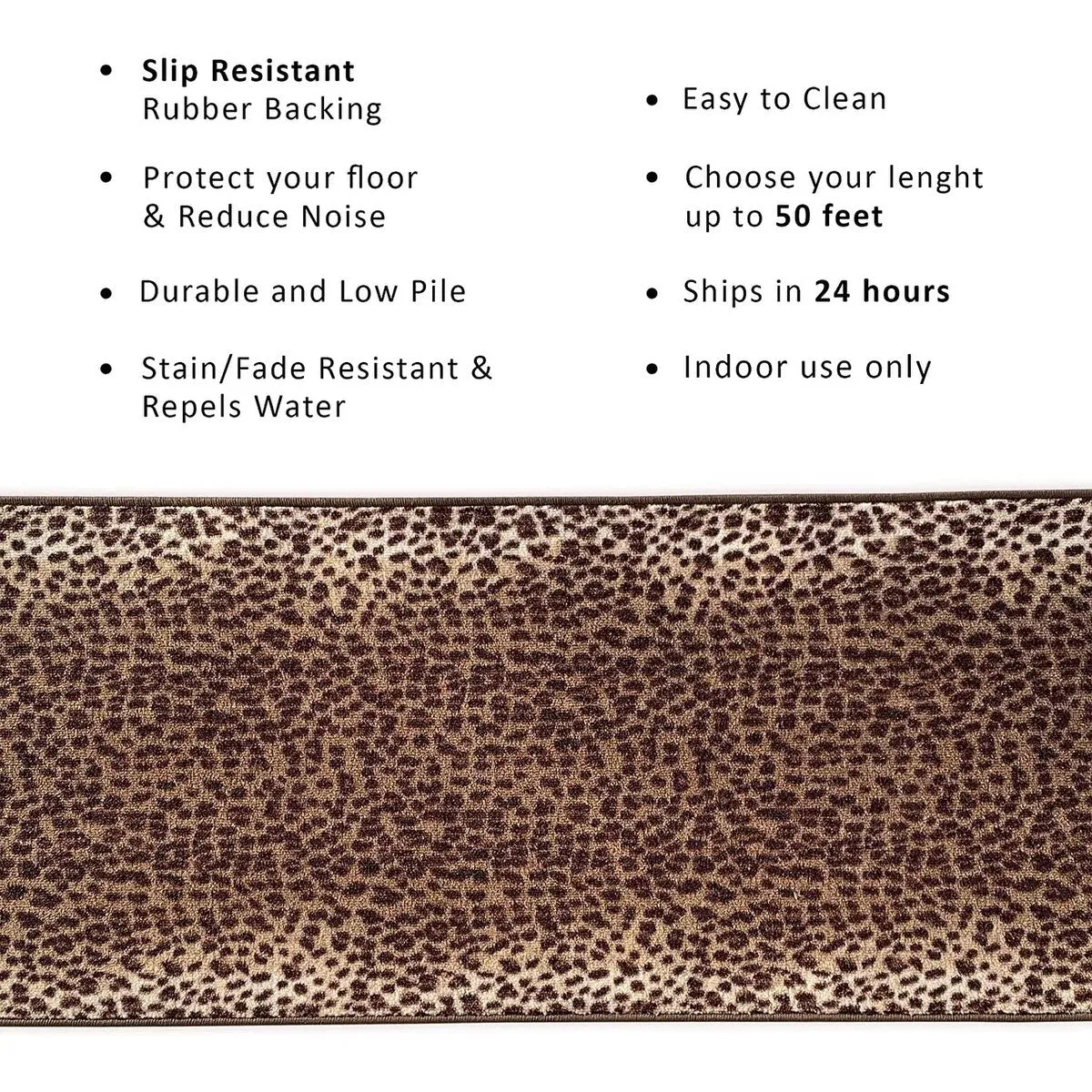 Custom Size Leopard Design Non-Slip 26 Inches Wide Hallway Runner Rug