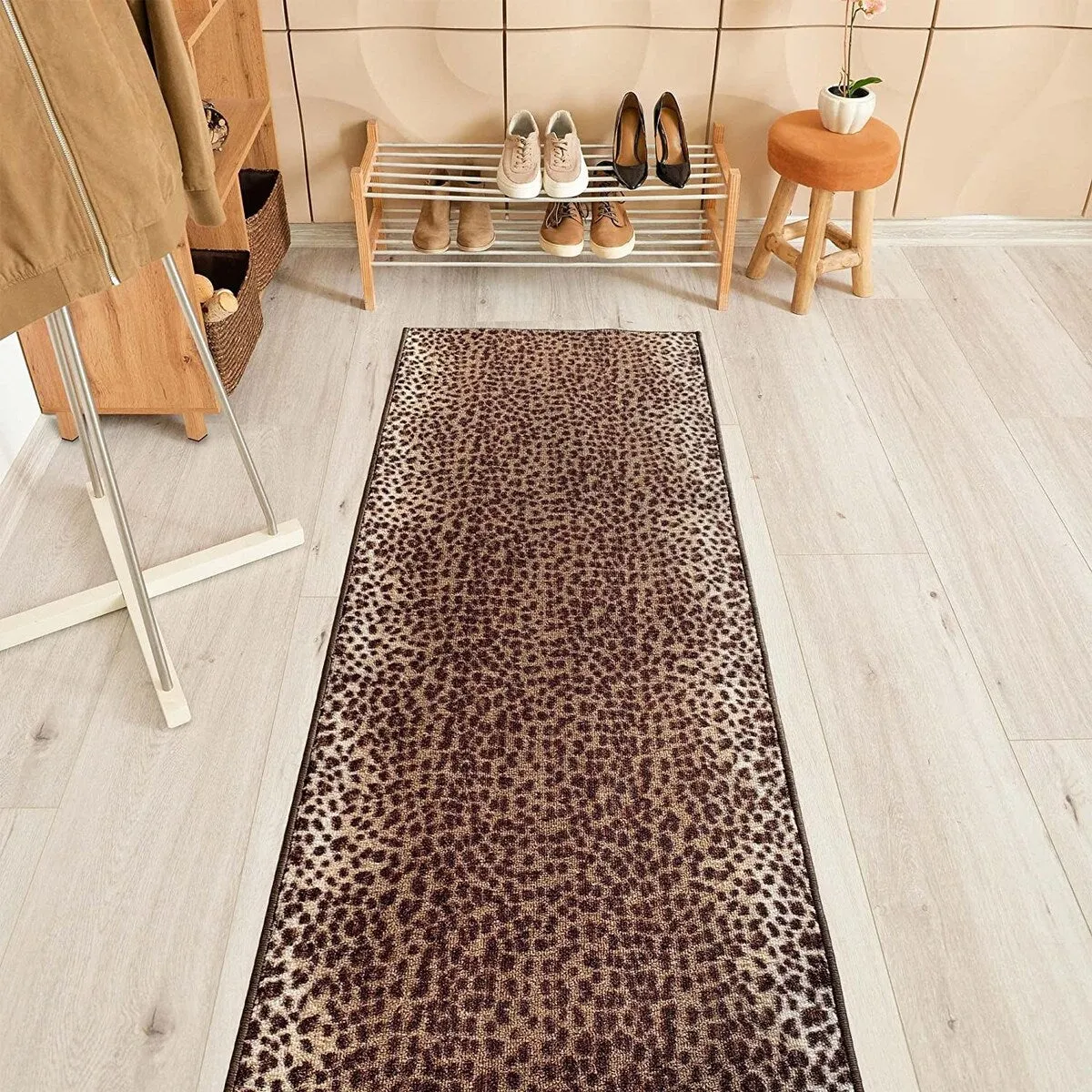 Custom Size Leopard Design Non-Slip 26 Inches Wide Hallway Runner Rug