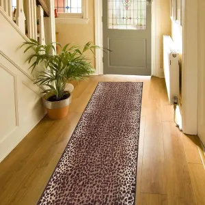 Custom Size Leopard Design Non-Slip 26 Inches Wide Hallway Runner Rug