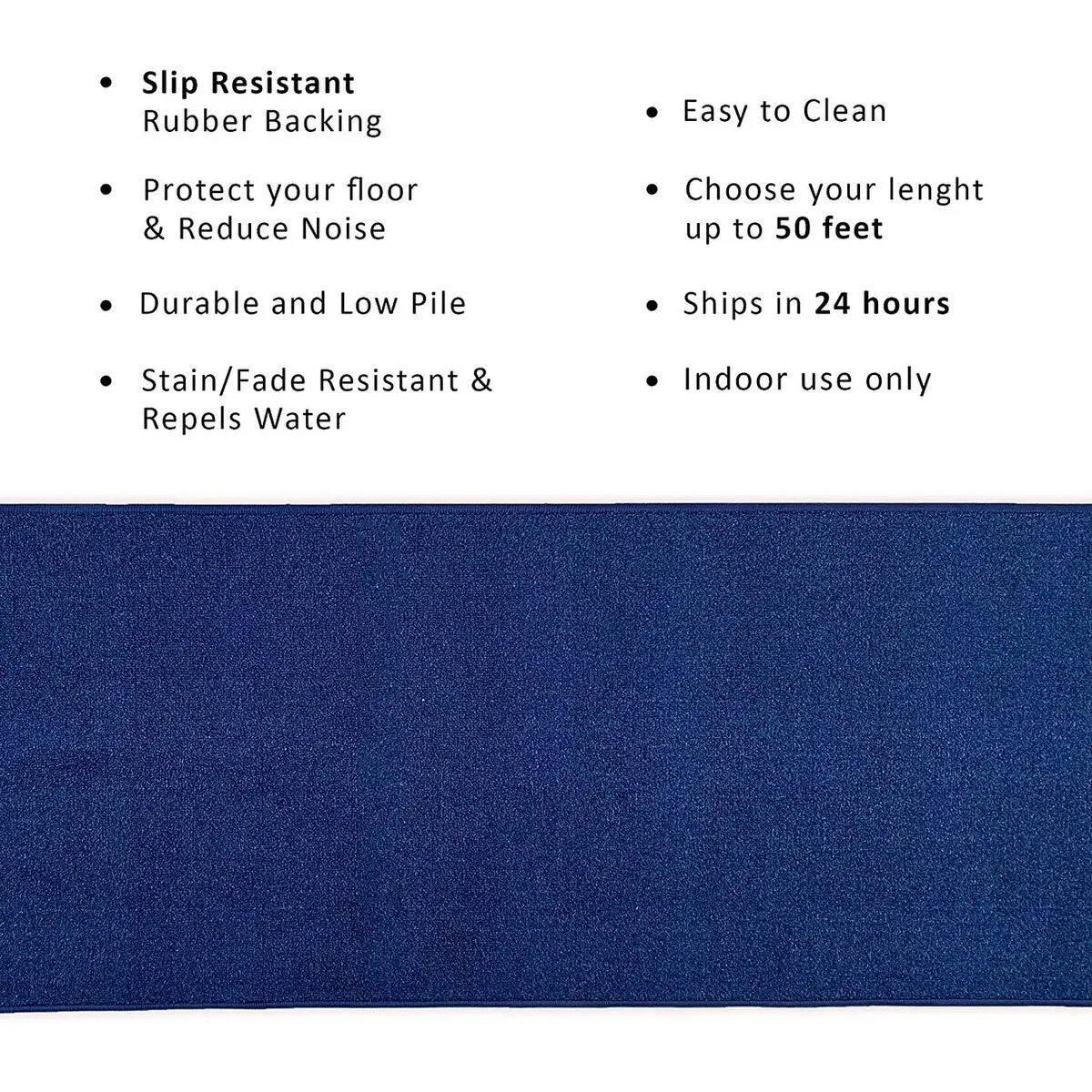 Custom Size Solid Design 26 Inch Wide Non-Slip Stair Runner Rug