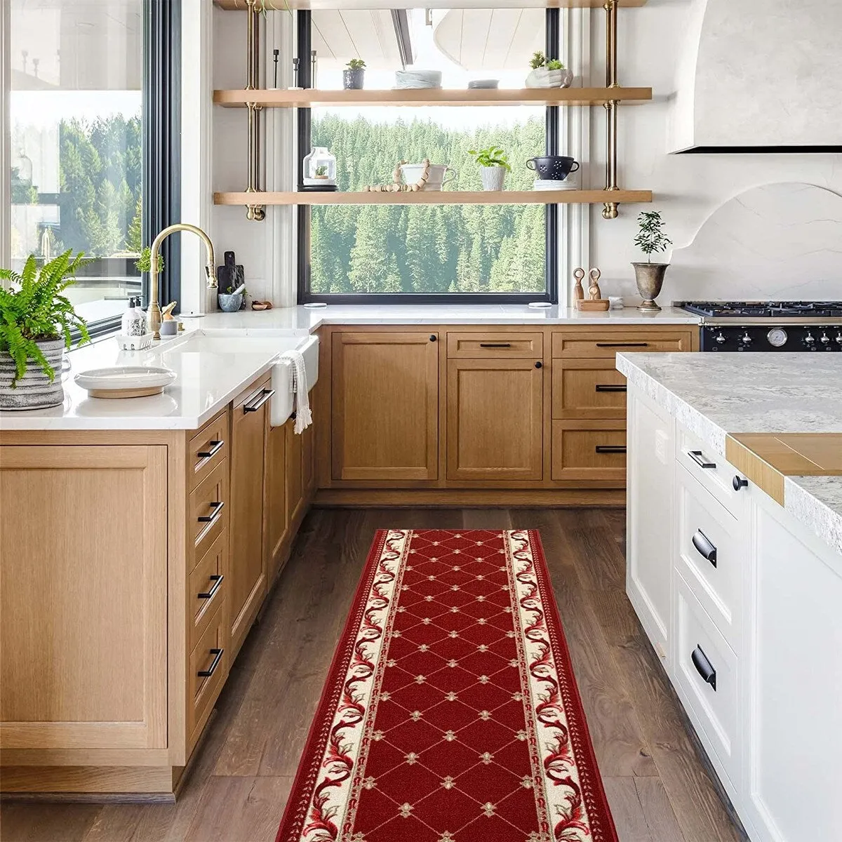 Custom Size Trellis French 31 Inch Wide Non-Slip Stair Runner Rug