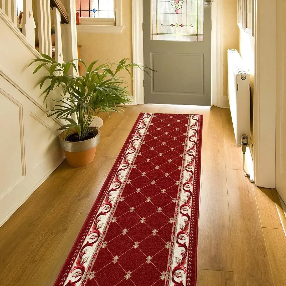 Custom Size Trellis French 31 Inch Wide Non-Slip Stair Runner Rug