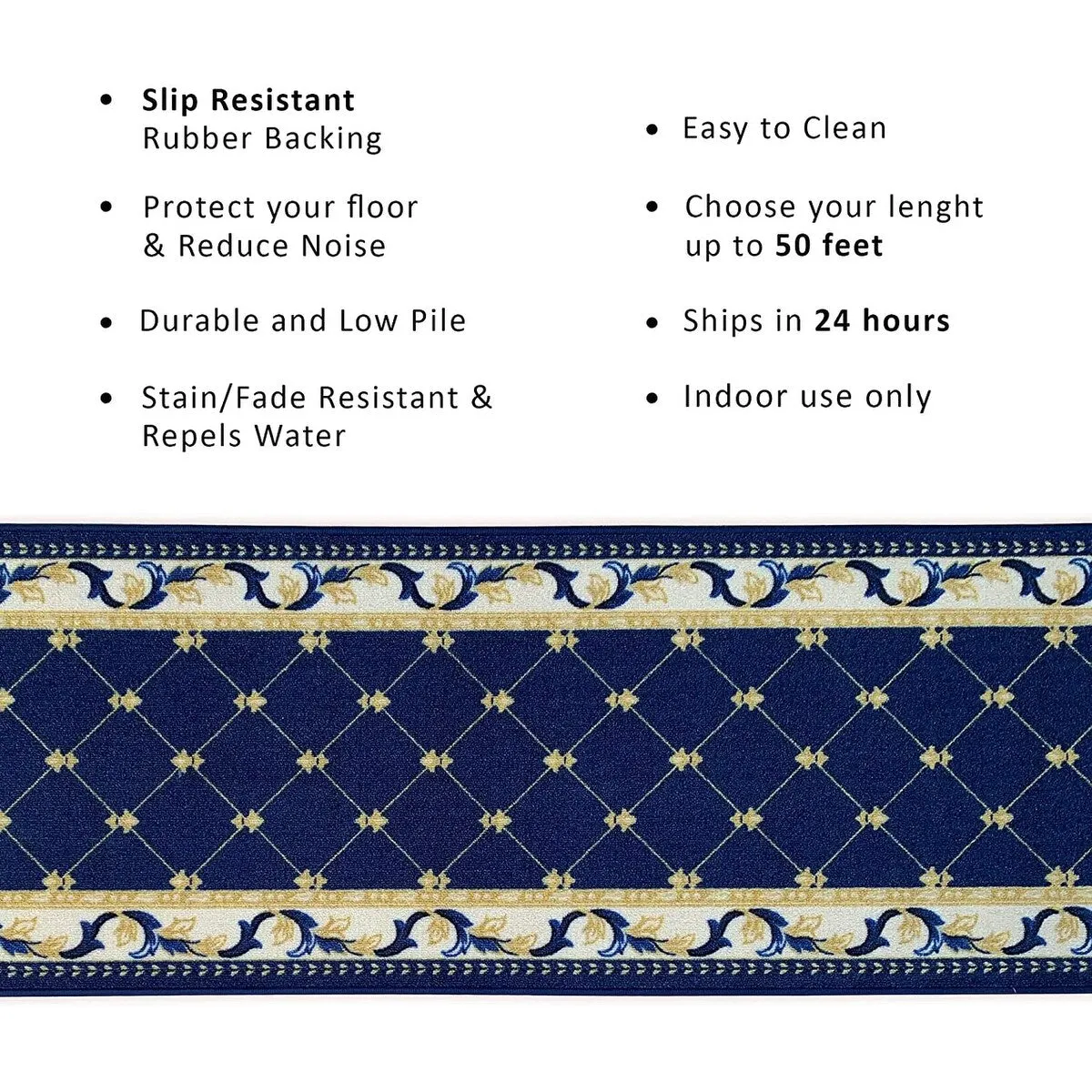Custom Size Trellis French 31 Inch Wide Non-Slip Stair Runner Rug