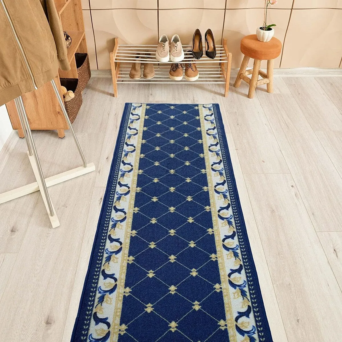 Custom Size Trellis French 31 Inch Wide Non-Slip Stair Runner Rug