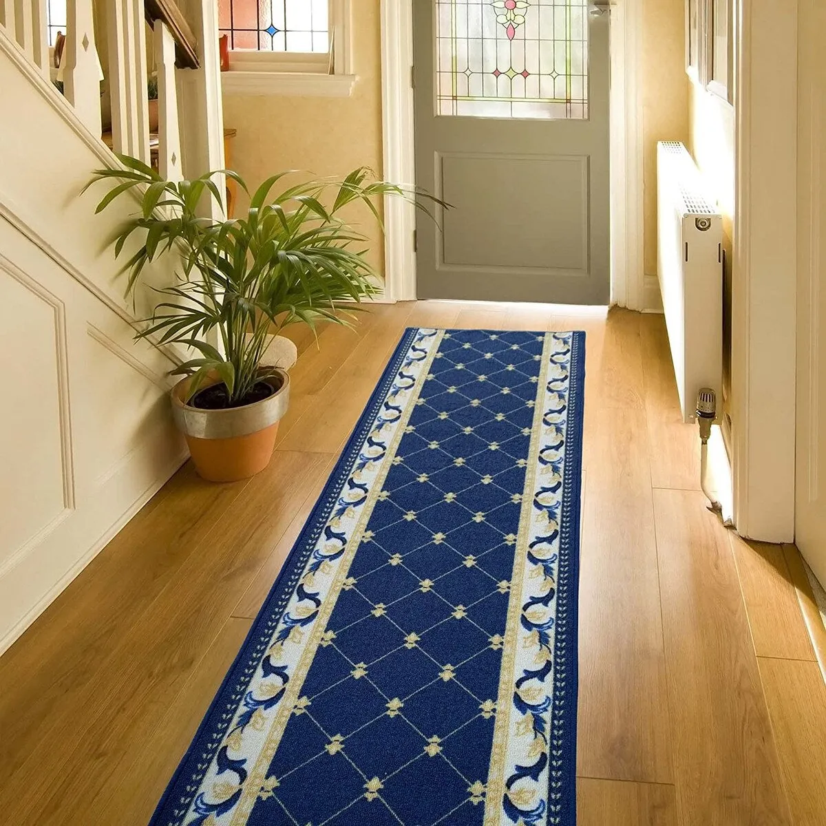 Custom Size Trellis French 31 Inch Wide Non-Slip Stair Runner Rug