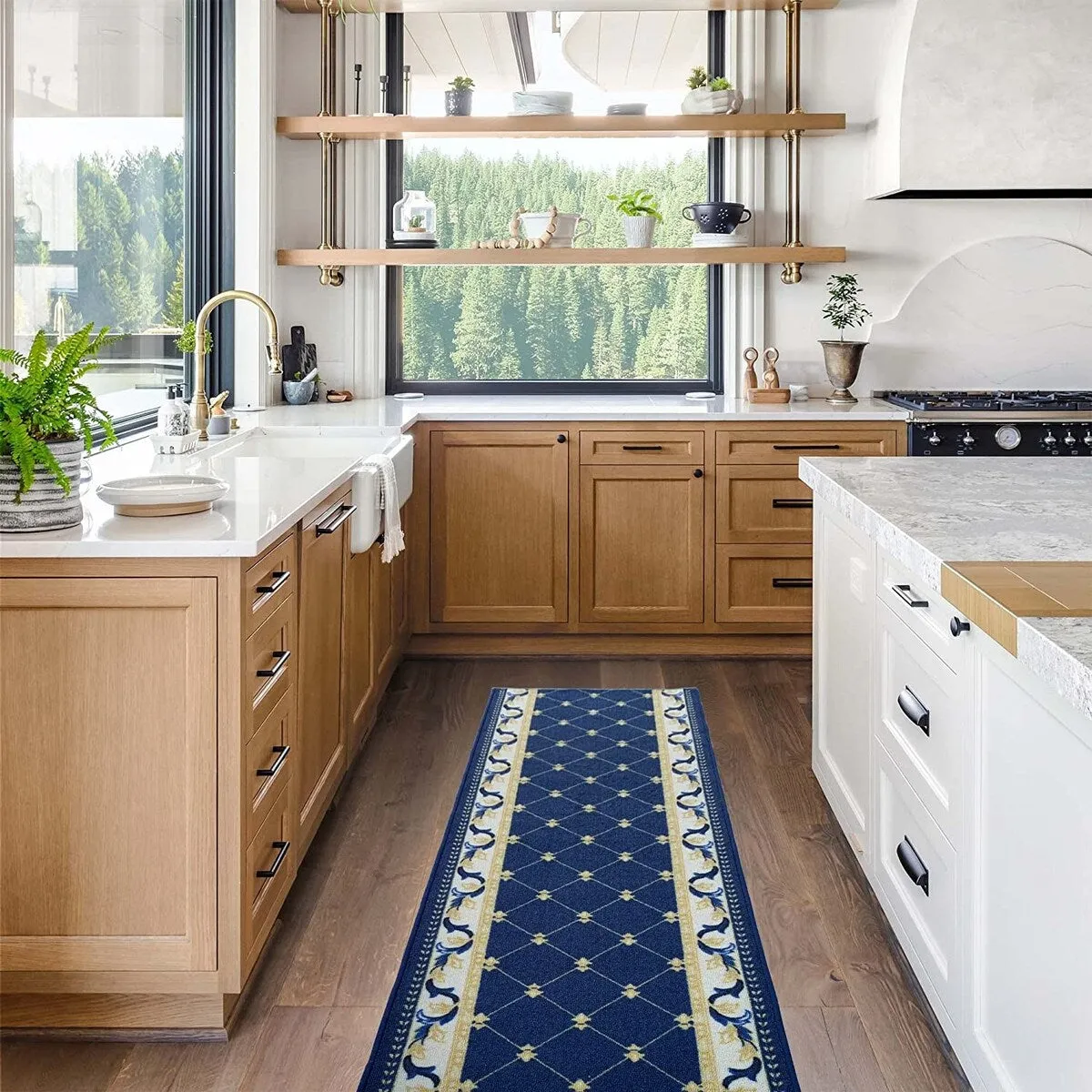 Custom Size Trellis French 31 Inch Wide Non-Slip Stair Runner Rug
