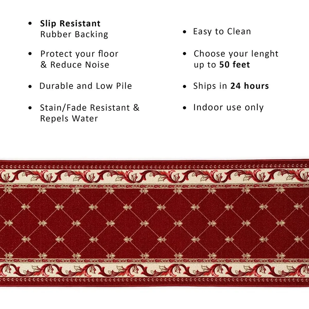 Custom Size Trellis French 31 Inch Wide Non-Slip Stair Runner Rug