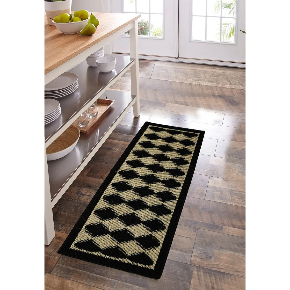 Decor Non-Slip Rubber Back Soft Durable Woven Fluffy Runner Area Carpet Floor Mat Indoor Kitchen Rug. Black Pumice Geometric