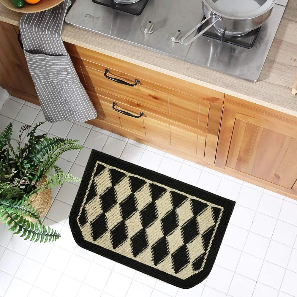 Decor Non-Slip Rubber Back Soft Durable Woven Fluffy Runner Area Carpet Floor Mat Indoor Kitchen Rug. Black Pumice Geometric