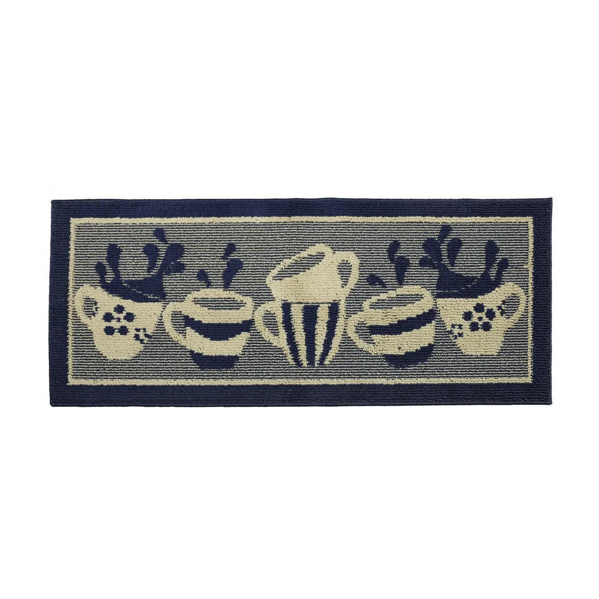 Decor Non-Slip Rubber Back Soft Durable Woven Fluffy Runner Area Carpet Floor Mat Indoor Kitchen Rug. Navy Blue Coffee Cup