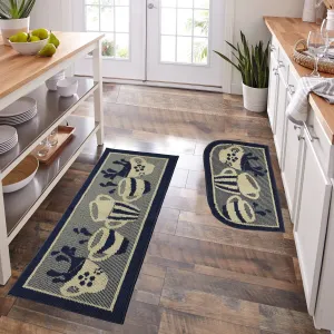 Decor Non-Slip Rubber Back Soft Durable Woven Fluffy Runner Area Carpet Floor Mat Indoor Kitchen Rug. Navy Blue Coffee Cup