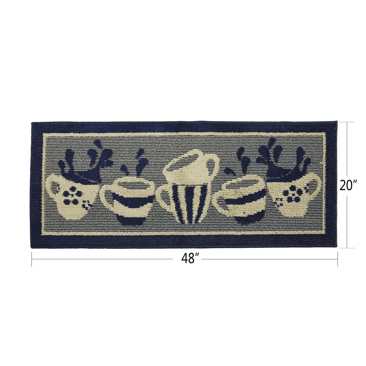 Decor Non-Slip Rubber Back Soft Durable Woven Fluffy Runner Area Carpet Floor Mat Indoor Kitchen Rug. Navy Blue Coffee Cup
