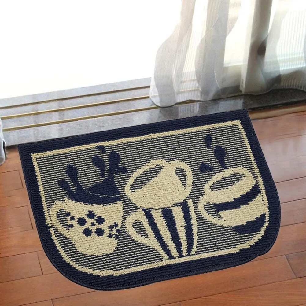 Decor Non-Slip Rubber Back Soft Durable Woven Fluffy Runner Area Carpet Floor Mat Indoor Kitchen Rug. Navy Blue Coffee Cup