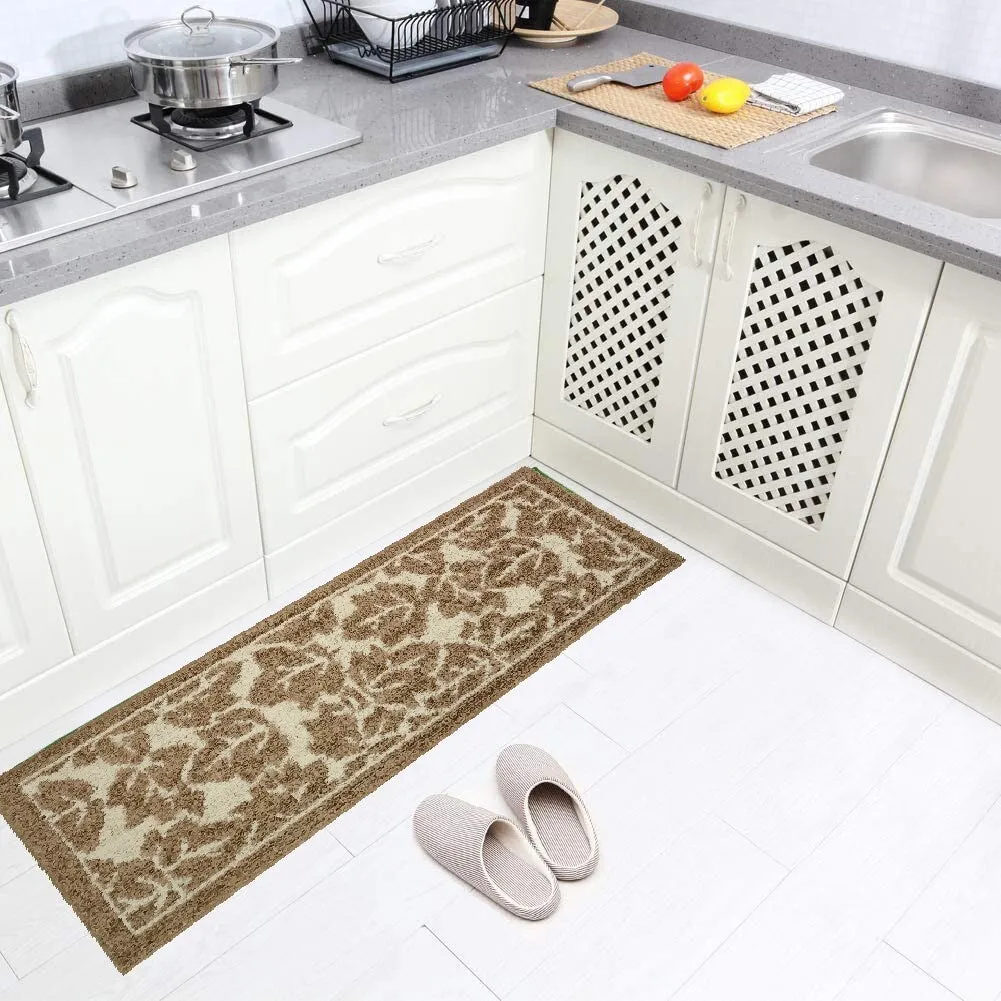 Decor Non-Slip Rubber Back Soft Durable Woven Fluffy Runner Area Carpet Floor Mat Indoor Kitchen Rug. Taupe Maple Leaves