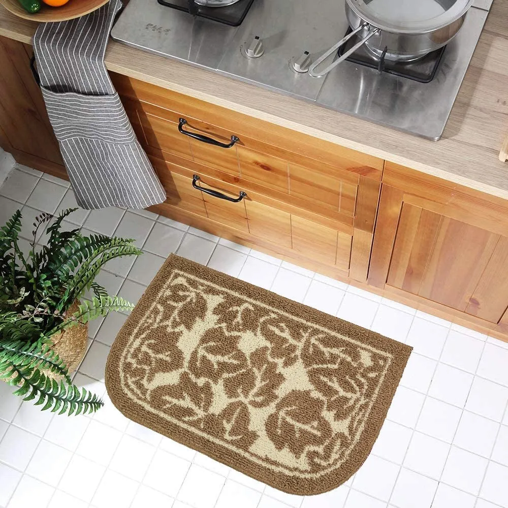 Decor Non-Slip Rubber Back Soft Durable Woven Fluffy Runner Area Carpet Floor Mat Indoor Kitchen Rug. Taupe Maple Leaves